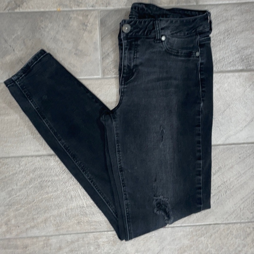 Maurices Distressed Black Faded Skinny Jeans, Sz Large Reg